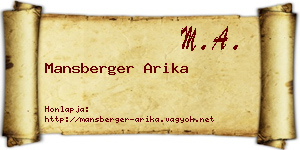 Mansberger Arika névjegykártya